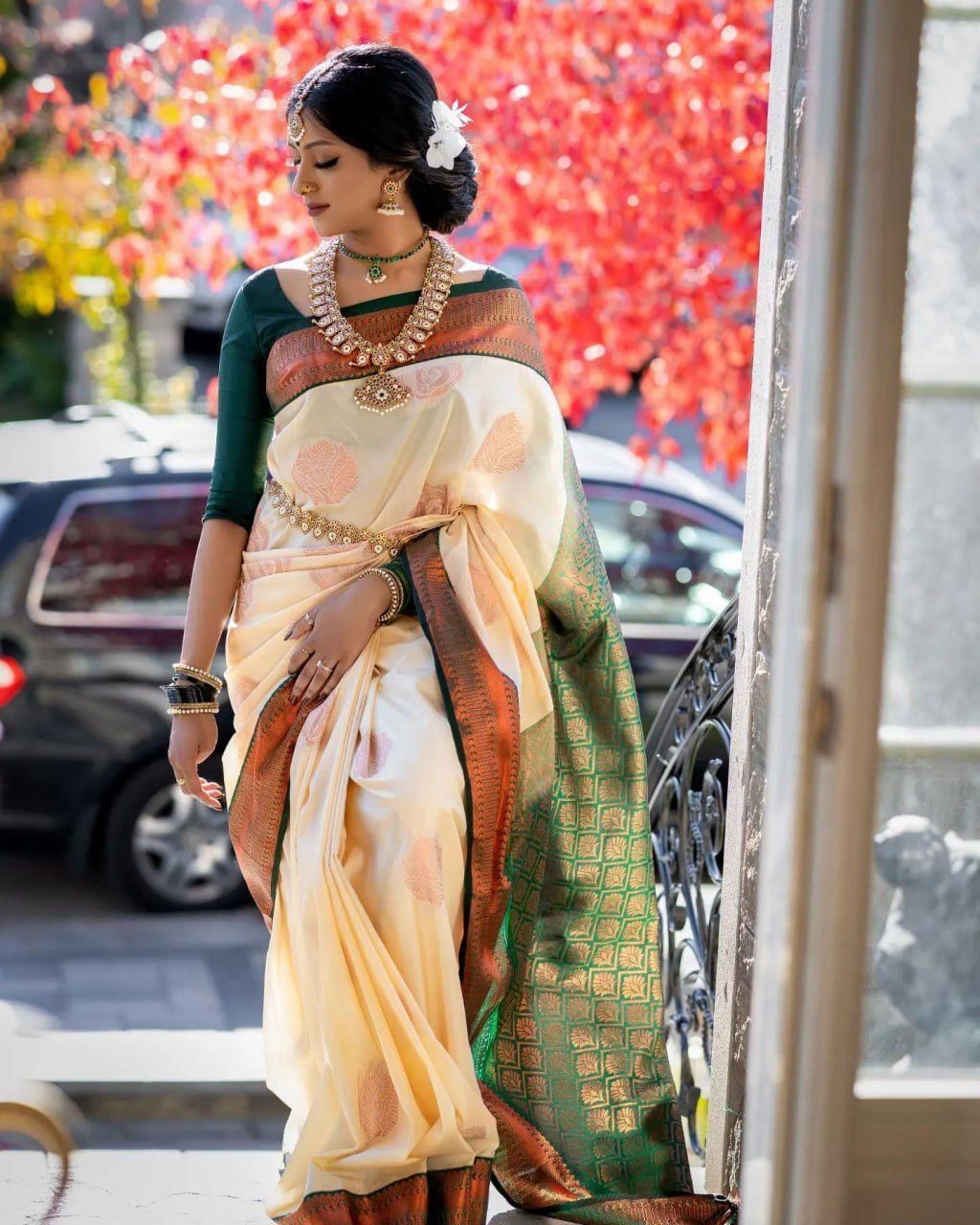 PALM WHITE SILK SAREE